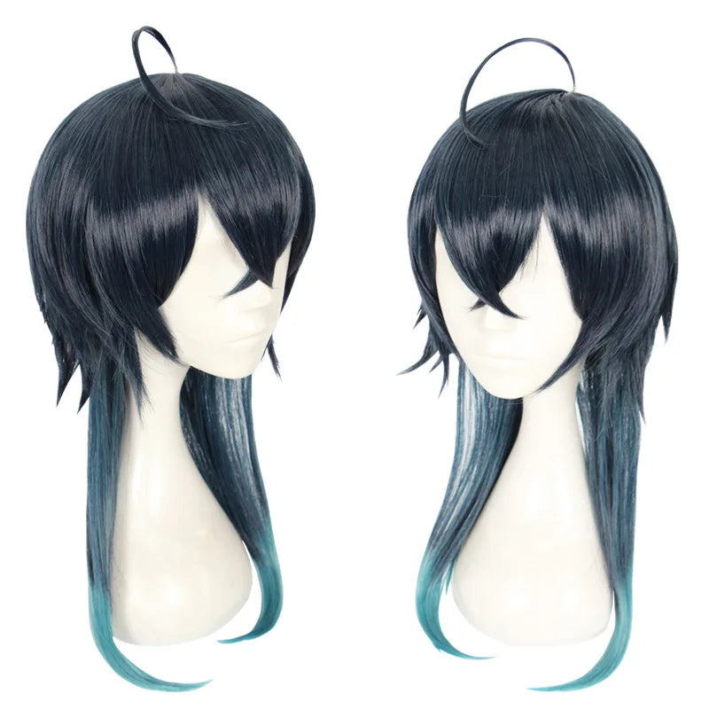 High Quality 50cm Long Straight Dark Blue&Green Twisted Wonderland Malleus Wig Synthetic Anime Cosplay Wigs