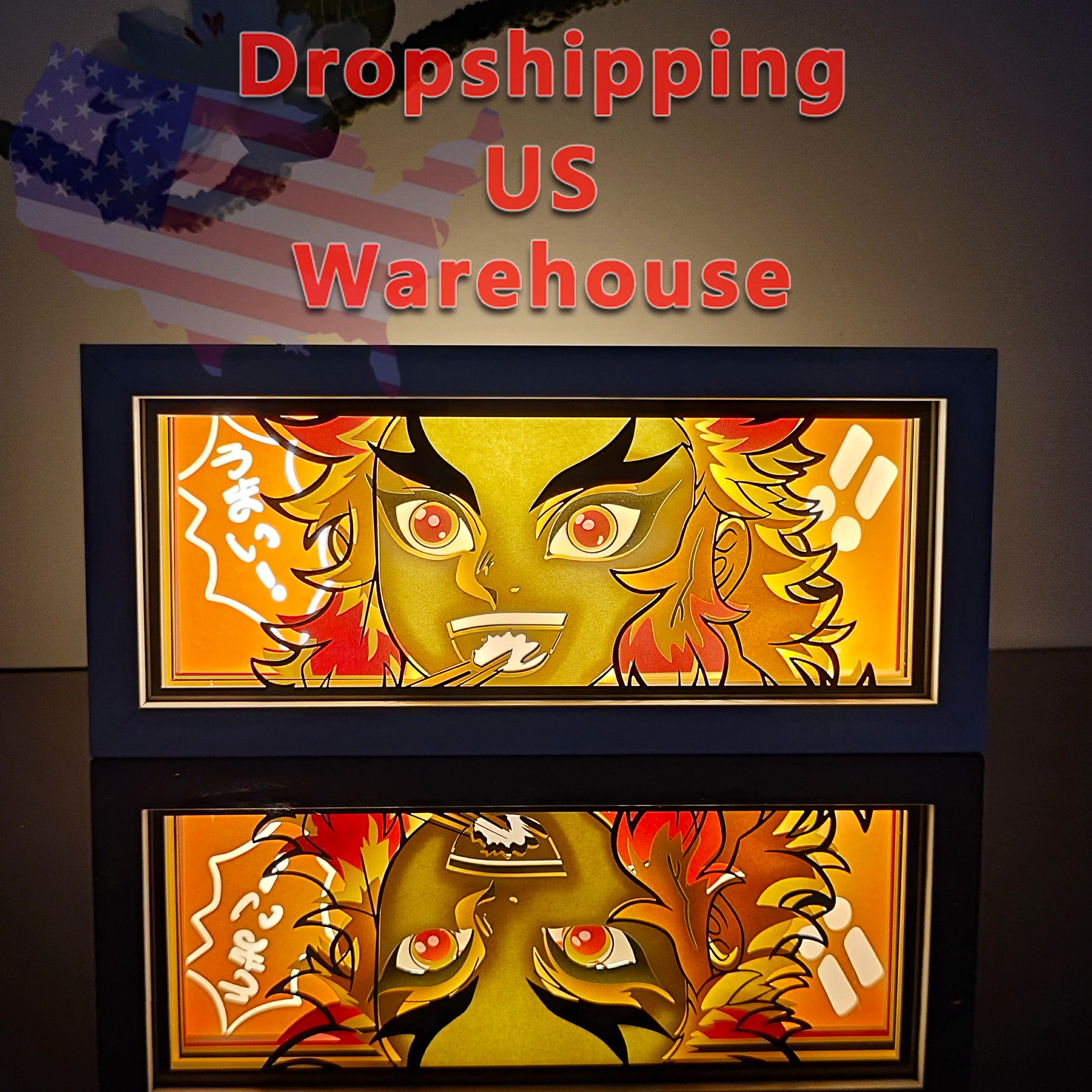 Anime Demon Slayer USA Warehouse Dropshipping Paper Carving Lamp 3D Anime Light Box Handicrafts Table Decoration Christmas Gift