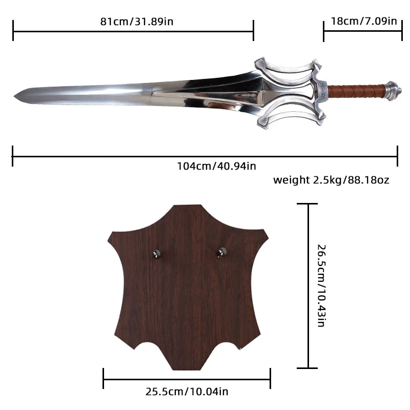 Fantasy Greatsword Game Movie Prop, Silver Broad Sword with Leather Grip, Polished Silver Broad Blade Unsharpened