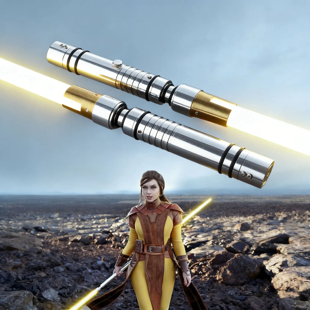 Nexussabers Bastila Shan Dual-Bladed Lightsaber Smooth Swing High Light Pogo Core RGB Laser Sword With Lock up Blaster Sound
