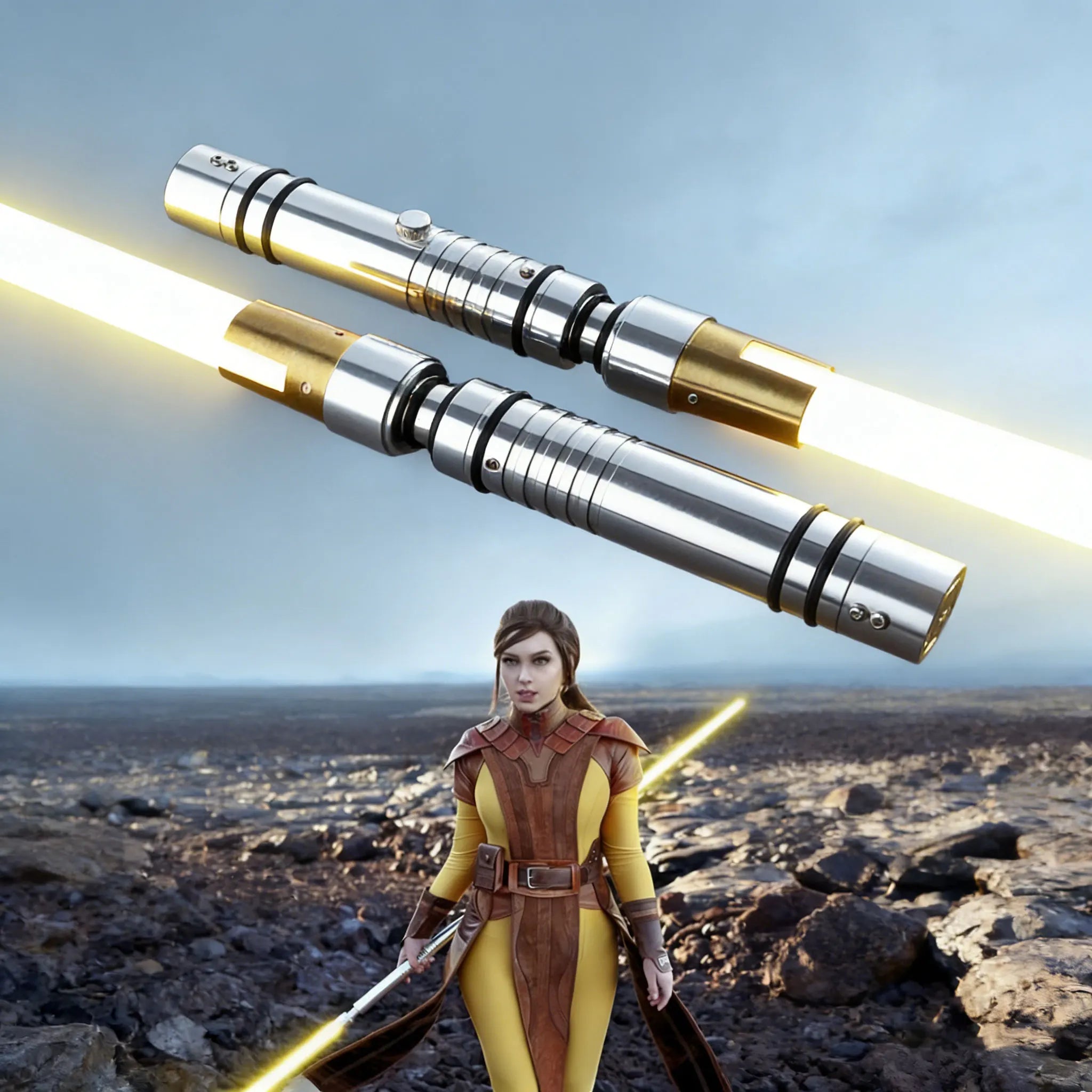 Nexussabers Bastila Shan Dual-Bladed Lightsaber Smooth Swing High Light Pogo Core RGB Laser Sword With Lock up Blaster Sound