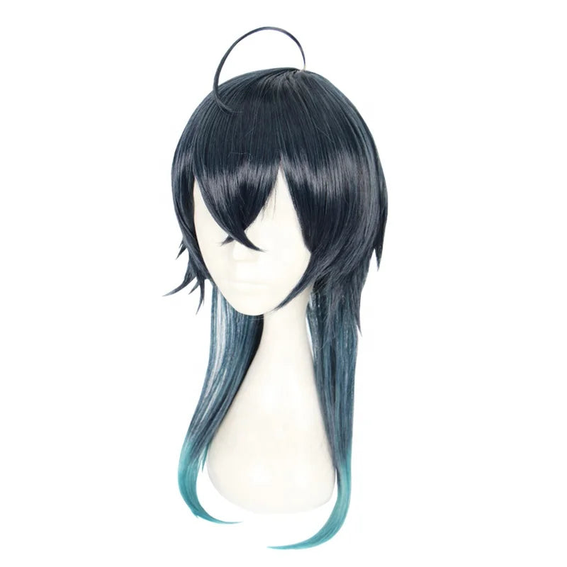 High Quality 50cm Long Straight Dark Blue&Green Twisted Wonderland Malleus Wig Synthetic Anime Cosplay Wigs