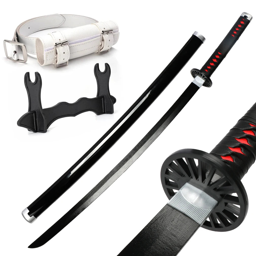 US Warehouse Stock Anime Swords  Wood Bamboo Katana Not Sharp Equipped with Sword Holder and Belt