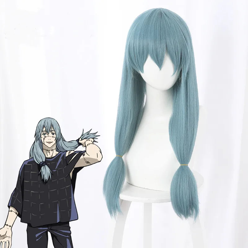 Wholesale Mahito Wig Cosplay 65cm Long Straight Lake Blue Jujutsu Kaisen Anime Peluca Synthetic Halloween Hair Wig