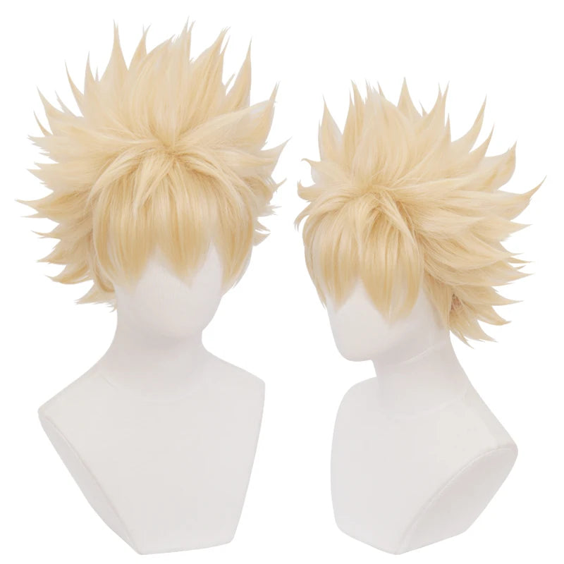 Wholesale 35cm Short Light BlondeHair My Hero Academia Bakugou Katsuki Wig Synthetic Anime Cosplay Wigs
