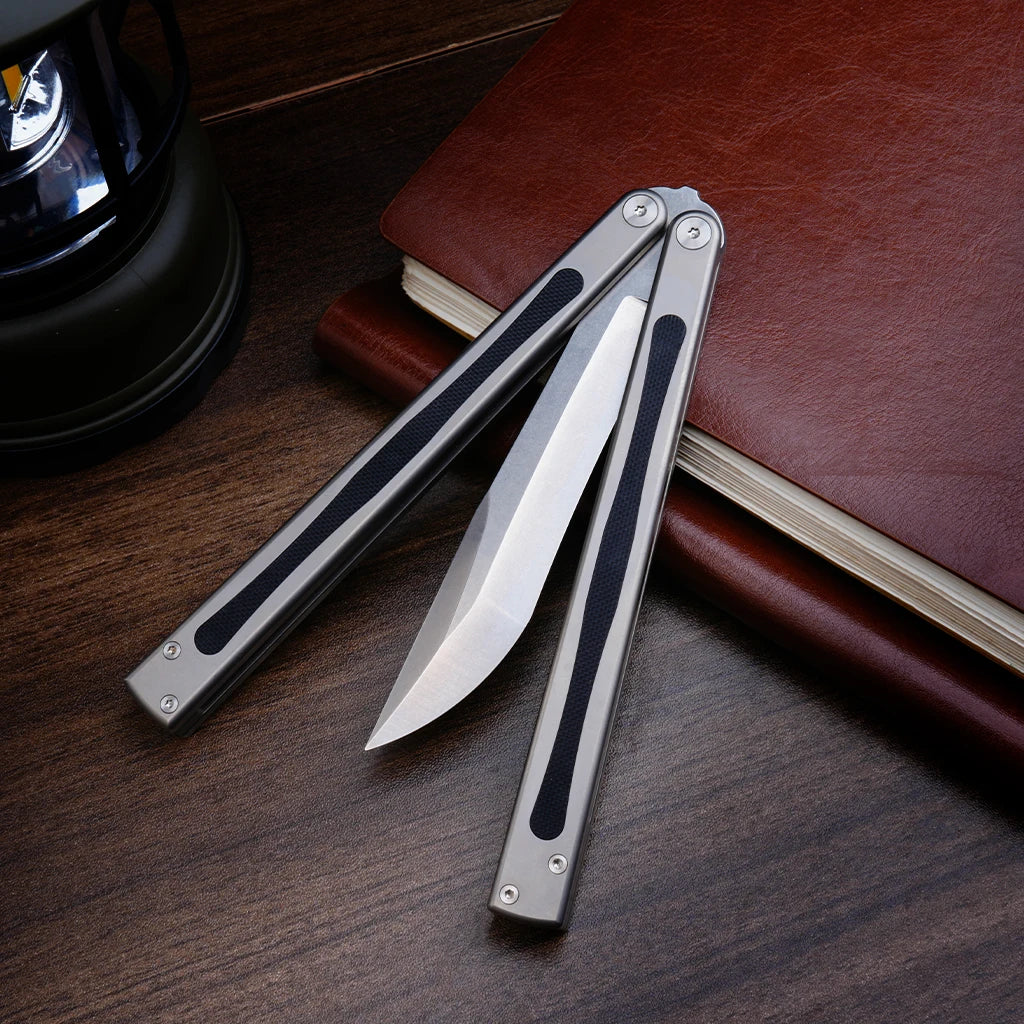 Portable Lightweight Titanium Balisong Knife Multi-Purpose Outdoor Camping Hunting Survival Tactical Folding Utility Knife