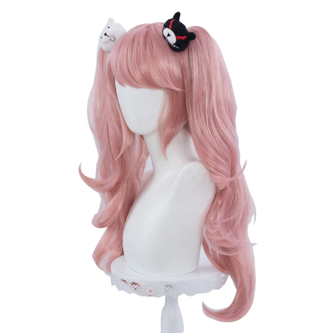High Quality 60cm Long Curly Pink Dangan Ronpa Wig Enoshima Junko Hair Synthetic Anime Cosplay Wigs With 2Ponytails CS-078C