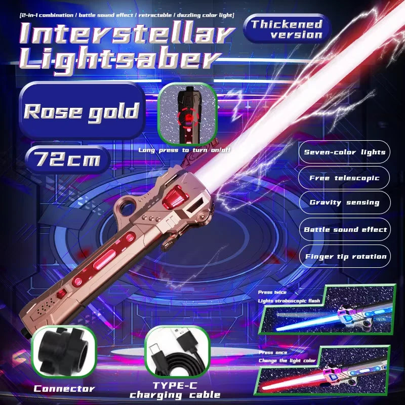 Unisex Children's Simulation Laser Sword Retractable Plastic LED Flashing Knife Planet Toys with Sound for Boys Gift