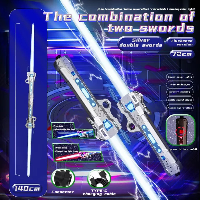 Unisex Children's Simulation Laser Sword Retractable Plastic LED Flashing Knife Planet Toys with Sound for Boys Gift