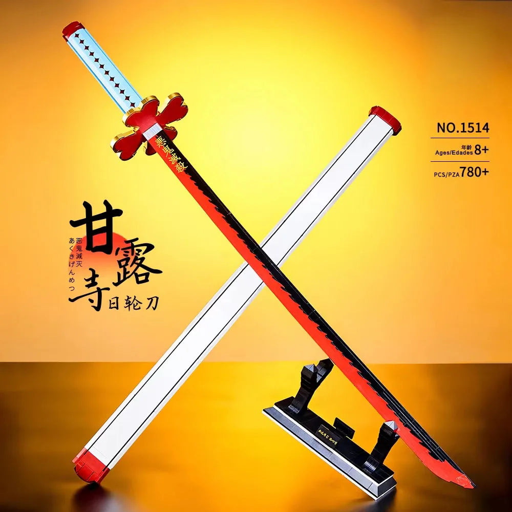 DK1516 Anime Demon Slayer Kanroji Mitsuri Sword Model Blade Katana Knife DIY Assembly Plastic Building Blocks Bricks Sets Toys