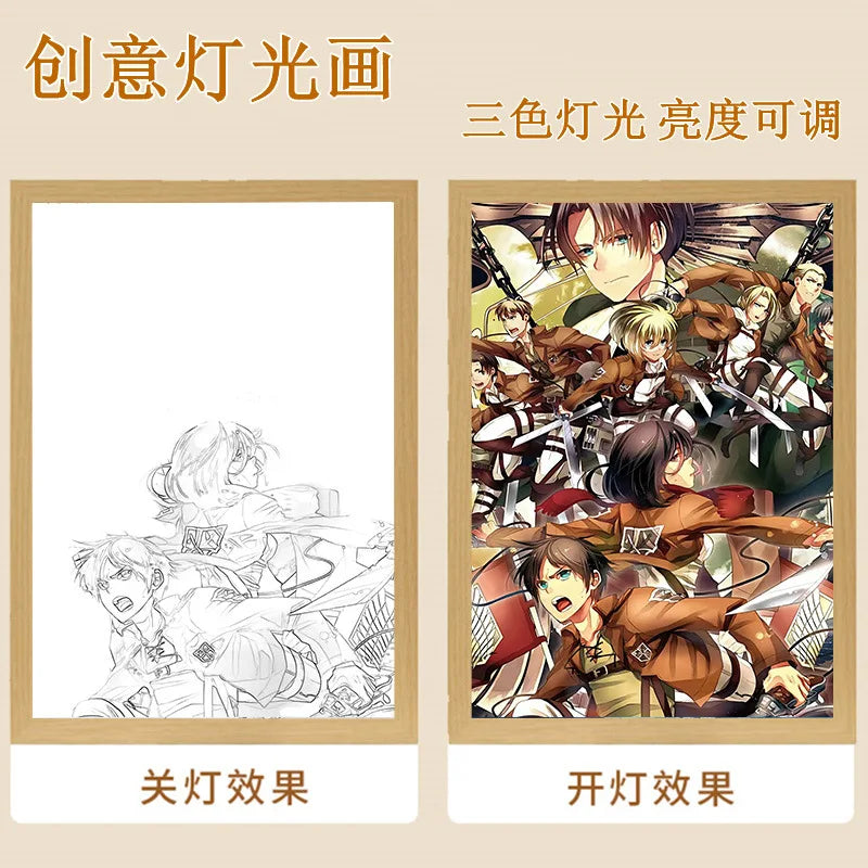 Cartoon Glow Poster Led Light Wall Art Painting Home Decor Anime Light Box Lamp Attack on Titan Anime Poster