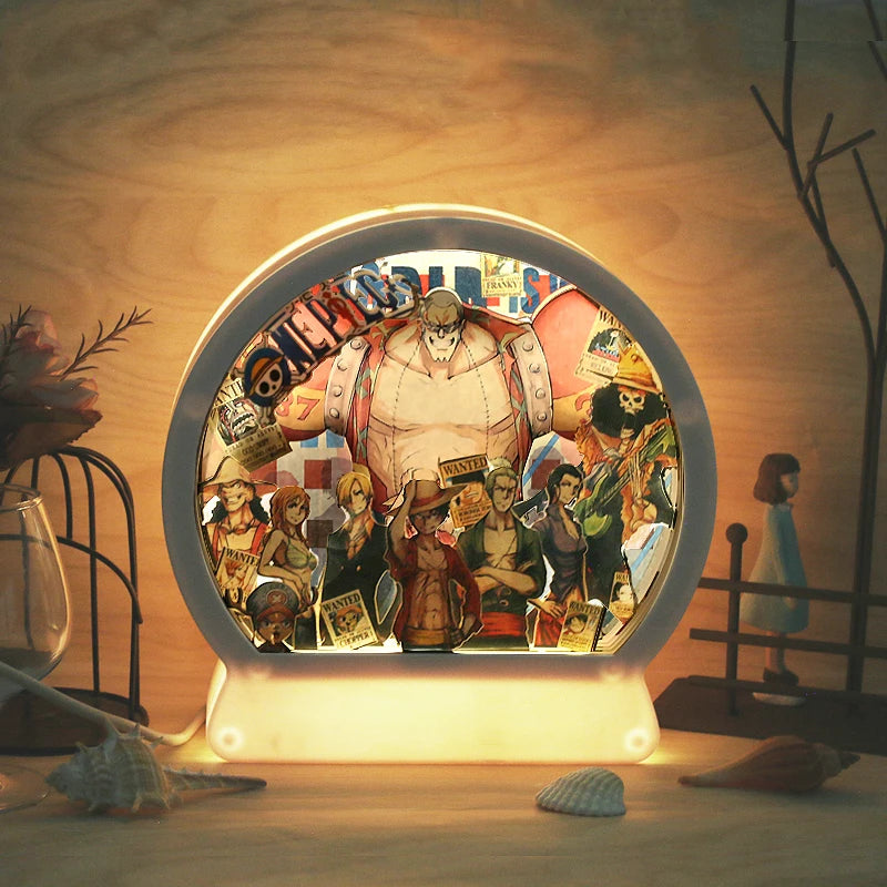 Cartoon Anime Light Box 3D Paper Carving Lamp Round Frame Anime Character LED Night Light Birthday Christmas Gift Item for Kids
