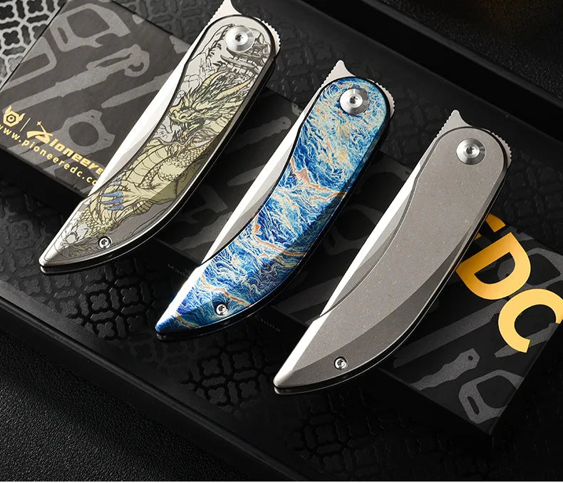 PioneerEDC Gr5 Titanium Alloy Survival Knife EDC Folding Utility Knife M390 Steel Blade High Hardness Tactical Camping Knife