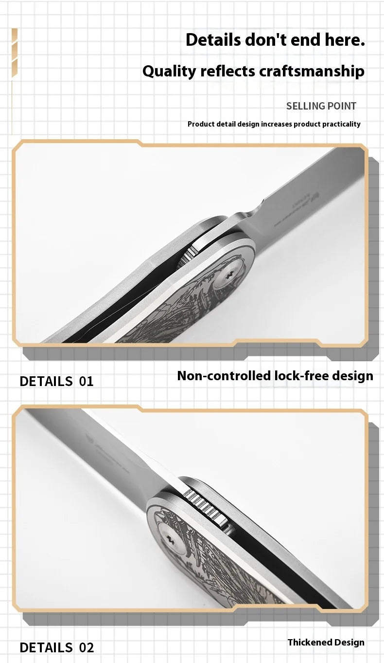 PioneerEDC Gr5 Titanium Alloy Survival Knife EDC Folding Utility Knife M390 Steel Blade High Hardness Tactical Camping Knife