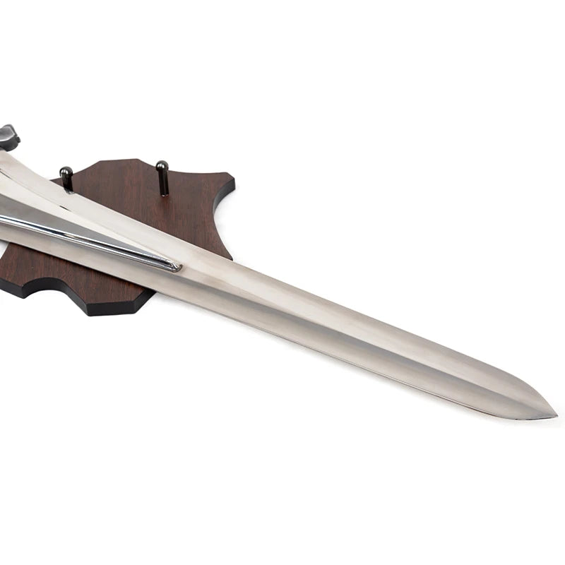 Fantasy Greatsword Game Movie Prop, Silver Broad Sword with Leather Grip, Polished Silver Broad Blade Unsharpened