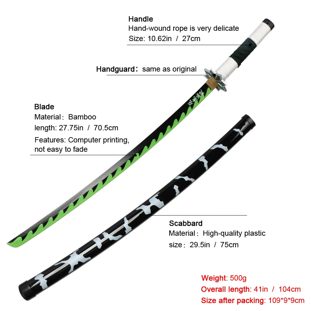 Wood Swords Demon SlayerTanjiro Katana Cosplay Sword Weapon Plastic Samurai Sword for Anime Prop with  Holder and Belt