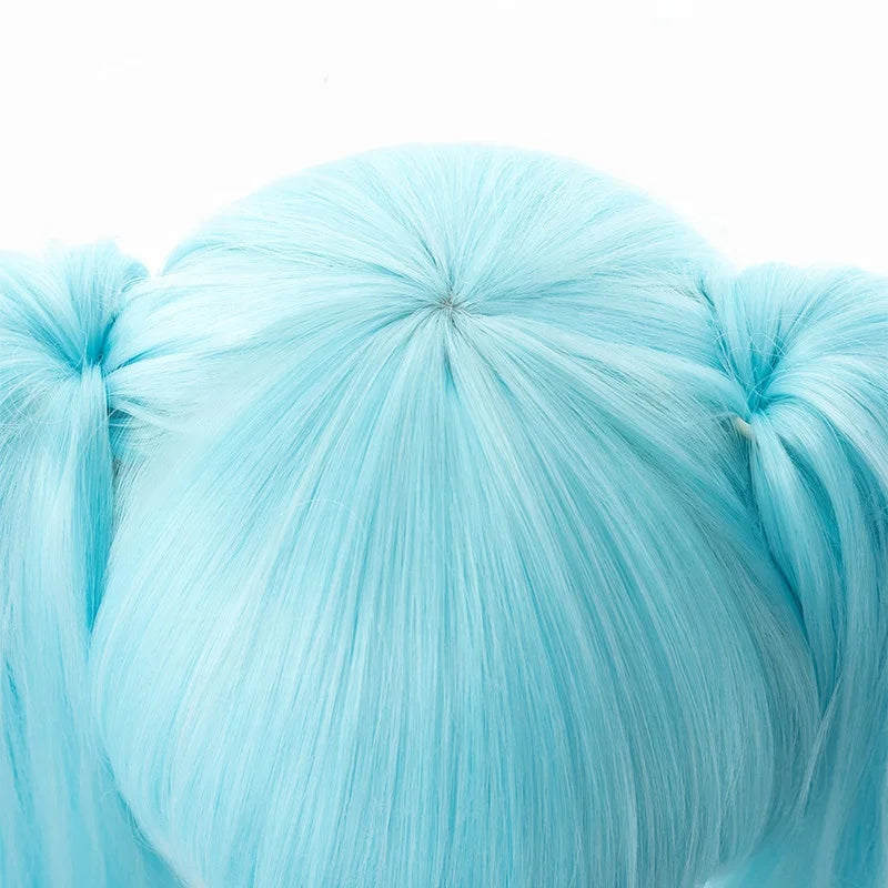 2019 New Snow Miku Wig Vocaloid Anime Cosplay Wigs With 2ponytails Mixed Long Curly Ice 120cm Blue White French Lace Wigs Longo