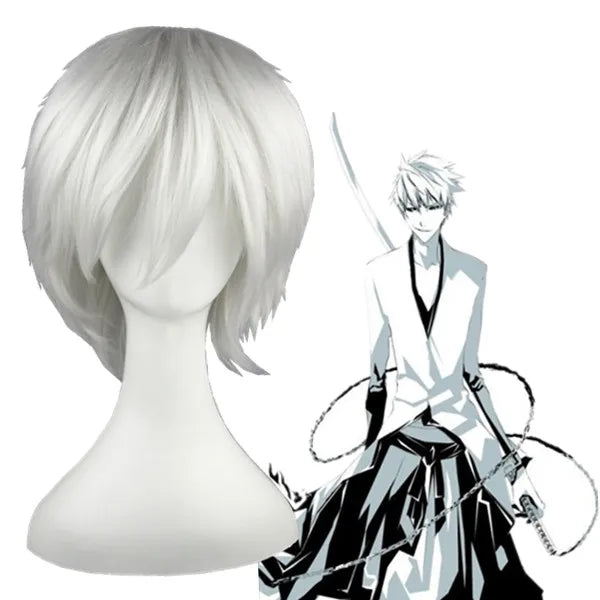 High Quality 30cm Short Silver white Hitman Reborn Byakuran Gesso Wig Synthetic Anime Cosplay Wig CS-015A