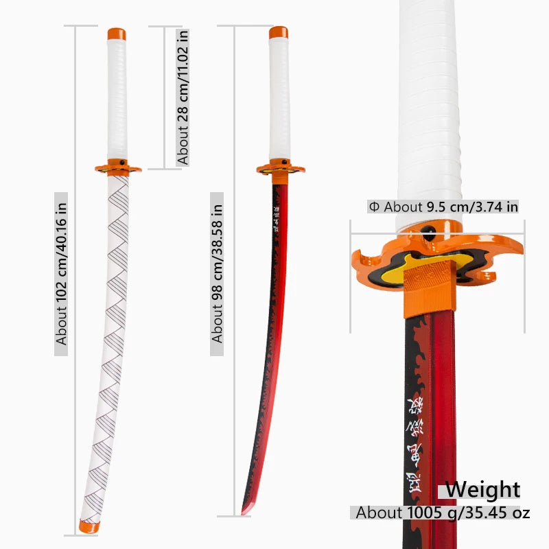 Demon Slayer Rengoku Kyojuro Nichirin Sword, LED Light-Up Metal Blade Cosplay Katana Replica