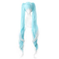 2019 New Snow Miku Wig Vocaloid Anime Cosplay Wigs With 2ponytails Mixed Long Curly Ice 120cm Blue White French Lace Wigs Longo