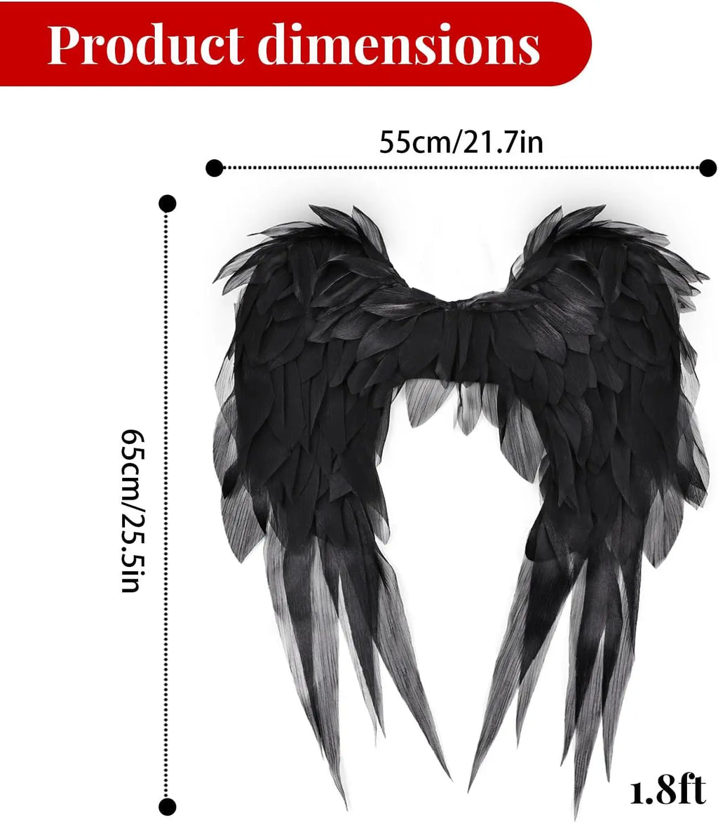 Angel Wings Black 1.8Ft Costume Accessories Photo Booth & Photo Studio Posing Props Women's Cosplay Princess Stage Show