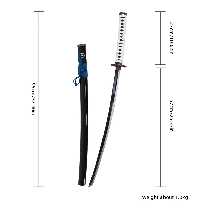 14+ Japanese Samurai Katana, Unsharpened Replica Sword, White Tsuka, Black Scabbard, for Adult Collectors & Cosplay