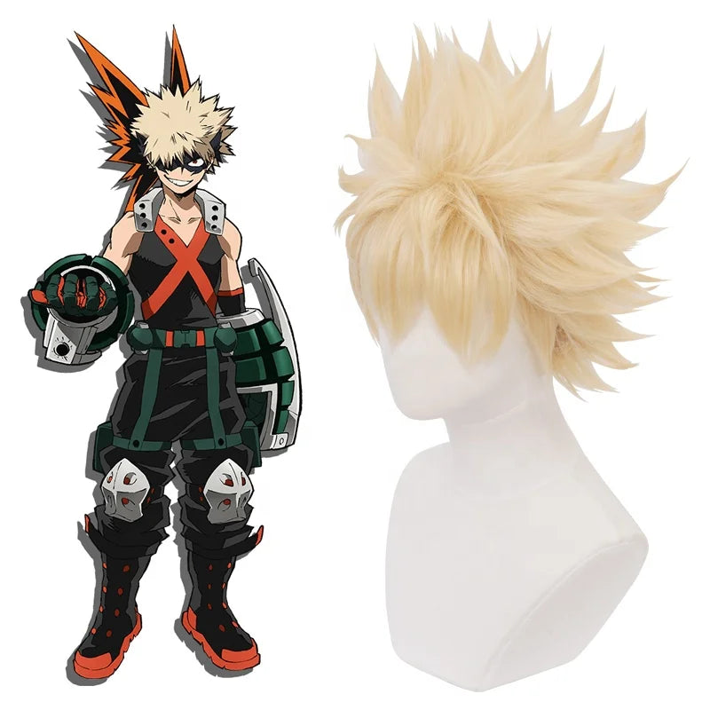 Wholesale 35cm Short Light BlondeHair My Hero Academia Bakugou Katsuki Wig Synthetic Anime Cosplay Wigs