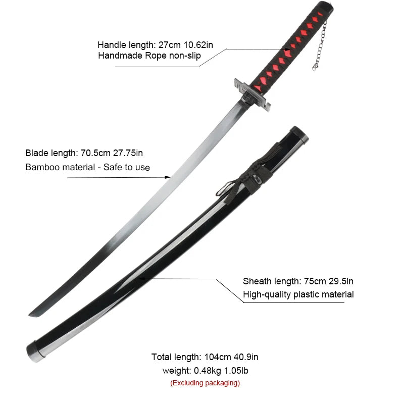 Anime Katana 104cm/41in Christmas Gifts Kurosaki Ichigo Cosplay Props Black Blade Toys Sword