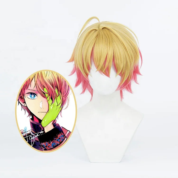 Wholesale 35cm Short Blonde Rose Mixed Hoshino Akuamarin Wig Oshi No Ko Synthetic Anime Cosplay Costume Wig