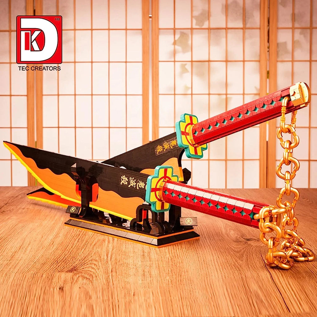 DK1507 Demon Slayer Double Blade Tengen Uzui Katana Sword Model Cosplay Anime Collecting DIY Building Block Brick Toys Sets
