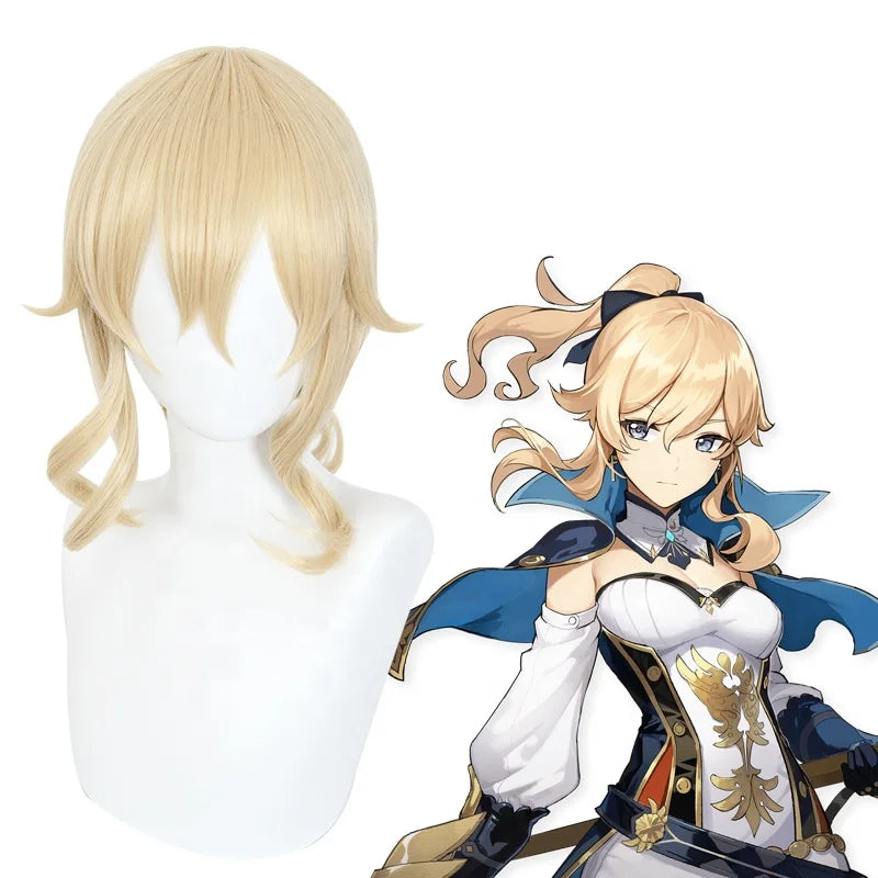 Wholesale Genshin Impact Wig Cosplay 45cm Medium Long Curly Light Blonde Jean Hair Wig Synthetic Anime Cosplay Peluca