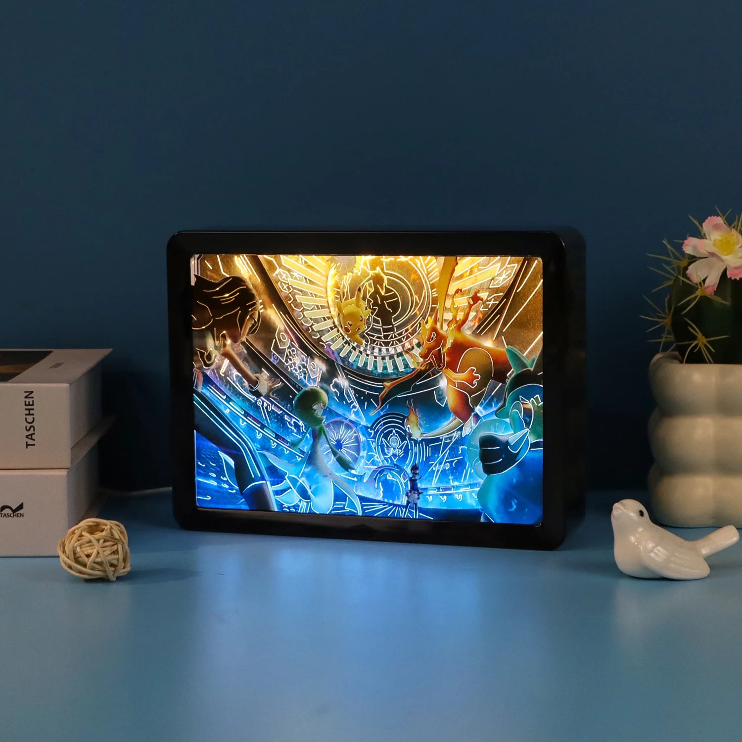 Rectangle Shadow Box 3D Night Light Poke Anime Scenes Character Gengar Charizard Layered Paper Anime Light Box Anime Gift Item