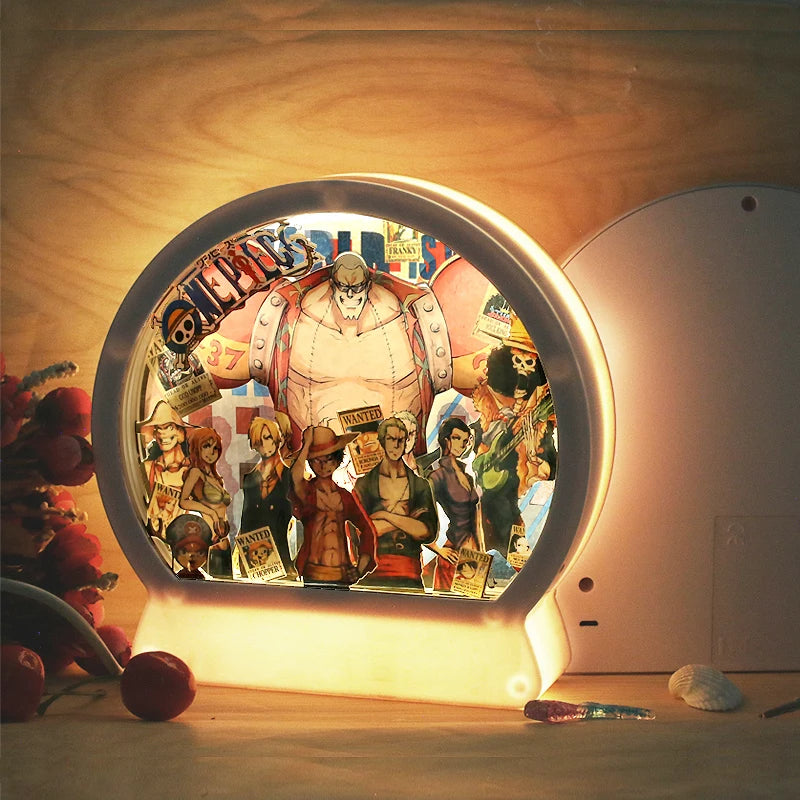 Cartoon Anime Light Box 3D Paper Carving Lamp Round Frame Anime Character LED Night Light Birthday Christmas Gift Item for Kids
