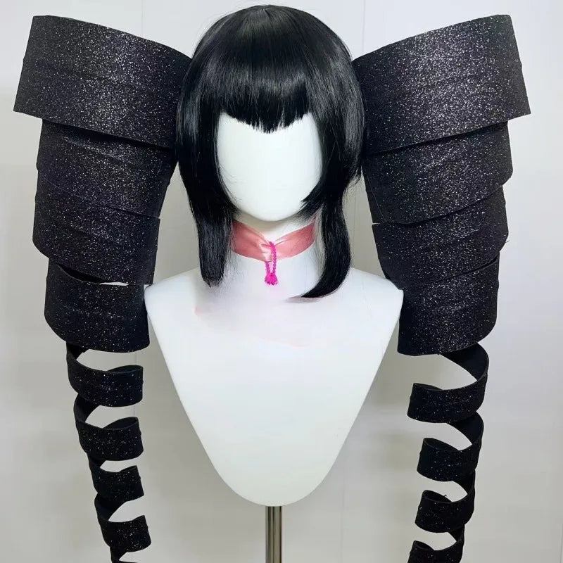 Anime Celestia Ludenberg Cosplay Yasuhiro Taeko Wig Artificial Black Hair Spiral Double Ponytail Role Play Props Accessories
