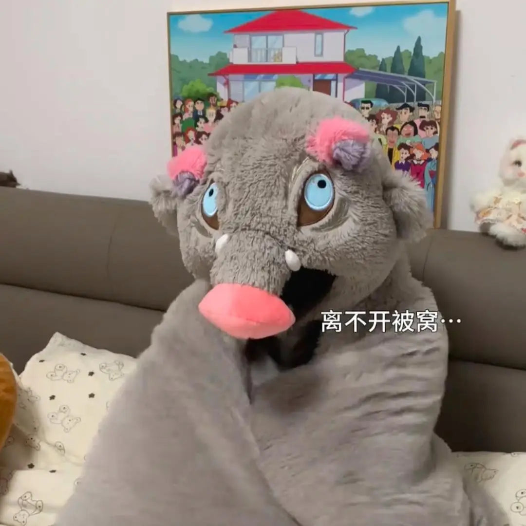 Demon Slayer Cosplay Prop Grey Pig Hooded Blanket Cartoon Wild Boar Head Plush Cloak Plushies Warm Hooded Blanket Xmas Gifts