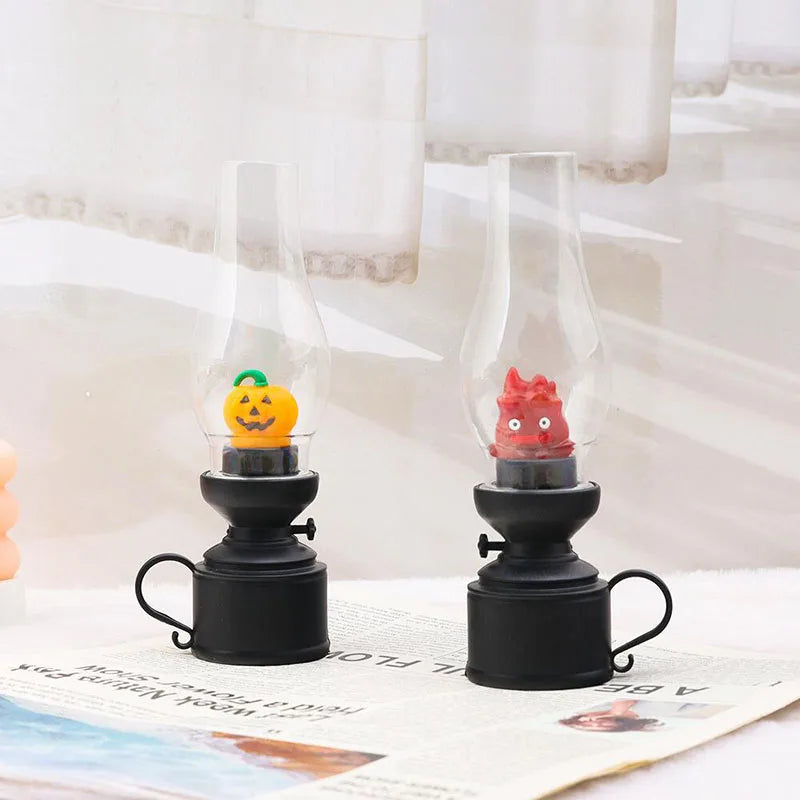 Calcifer Flameless Night Light Halloween Retro Decorative Candle Light Cartoon Anime Kerosene Lamp Bedroom Bedside Table Lamp