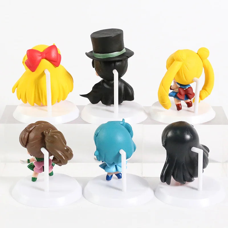 Q Version Sailor Mercury Mars Jupiter Venus Uranus Neptune Pluto Chiba Mamoru PVC Figures Toys Computer Desktop Dolls Set