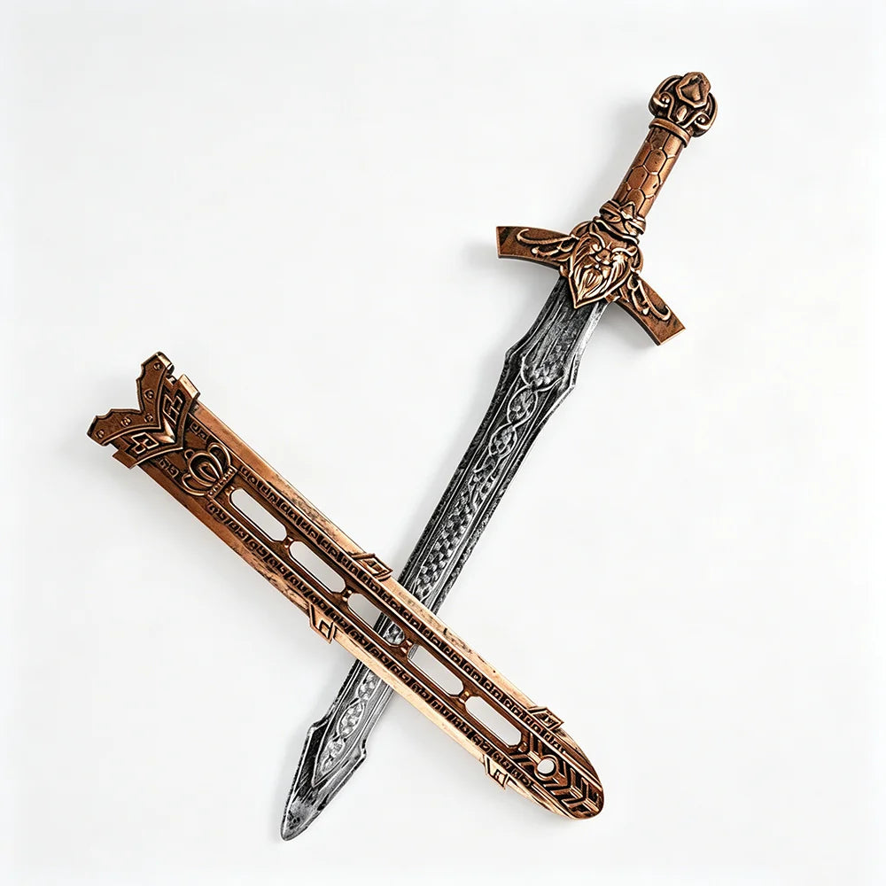 Medieval Royal King Sword With Scabbard Antique Bronzed Knight Go-To Arms Middle Ages Warrior Outfit Nostalgic Collection Prop