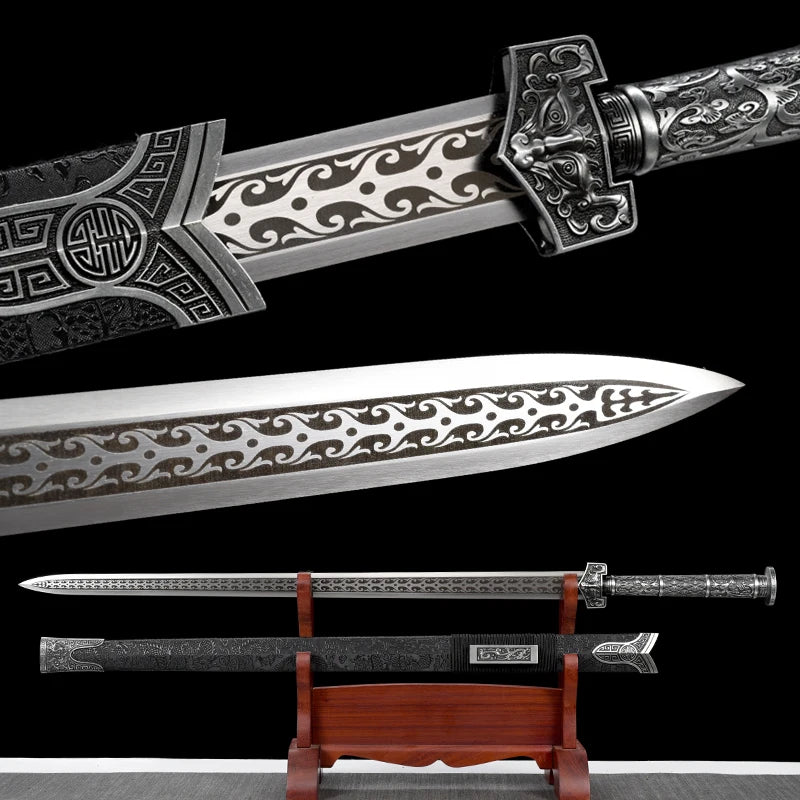 Chinese Kongfu Han Sword T10 Carbon Steel Blade Real Handmade Full Tang Sharp Ready Battle Metal Handle Ice Soul Warrior Katanas