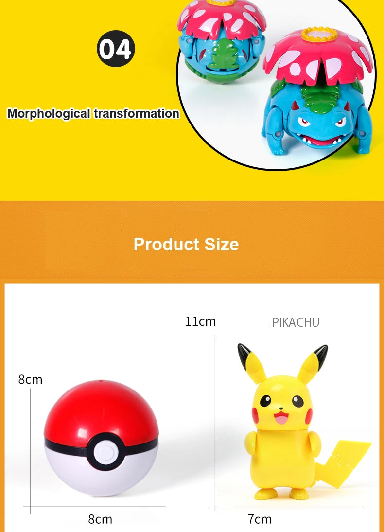 Anime Pokemon Figures Transformer Poke Ball Model Pikachu Charizard Blastoise Mewtwo Venusaur Gyarados Greninja Robot Toy Gift