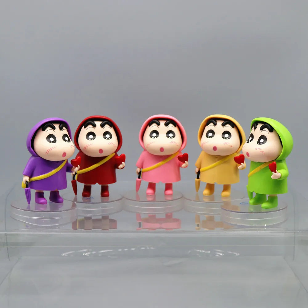 Hot Anime Crayon Shin-chan Raincoat Cross-dress Kawaii Q Version Action Figures PVC Model Figurine Car Decor Ornament Toys Gifts