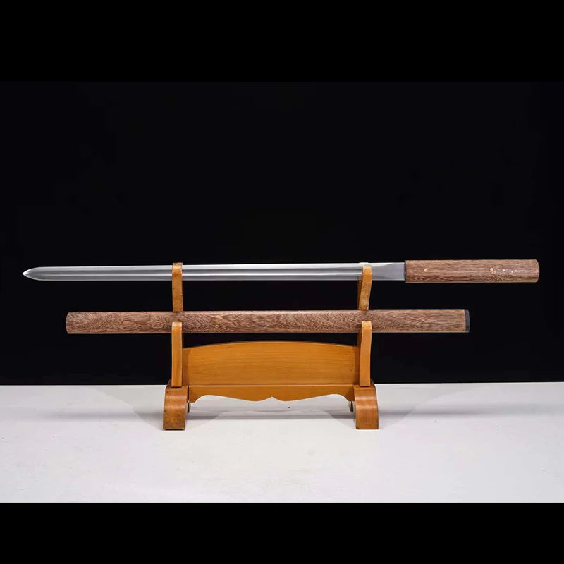 Shirasaya,Full Tang Real Steel Sword, Real Steel Blade, Wood Sheath, Double Edges, Metal Decoration,Home Ornament