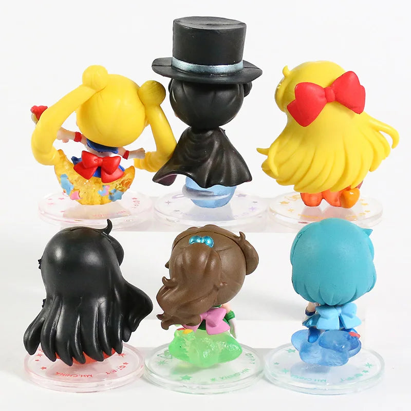 Q Version Sailor Mercury Mars Jupiter Venus Uranus Neptune Pluto Chiba Mamoru PVC Figures Toys Computer Desktop Dolls Set