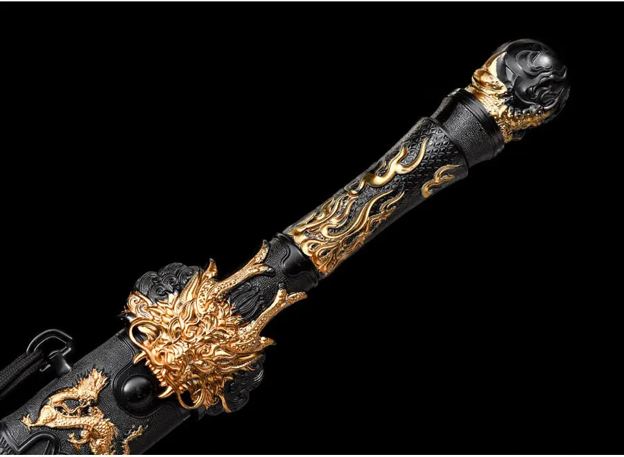 Functional Medieval Golden Dragon King Sword High Manganese Steel Blade Real Full Tang Sharp Samurai Swords Ready Battle Katanas