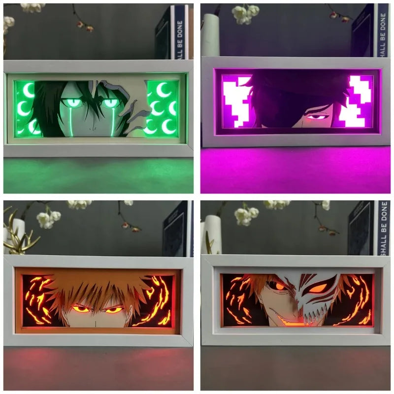 BLEACH Anime Led Paper Carving Lamp Kurosaki Ichigo Aizen Sousuke Paper Cut Shadow Box Bedroom Decoration Led Light Toy Gift
