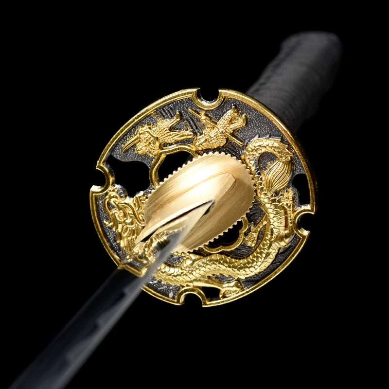 Gold Dragon Katanas 1045 Blade Real Chinese Swords Handmade Full Tang 41 Inch Cosplay Catana Decoration Swords