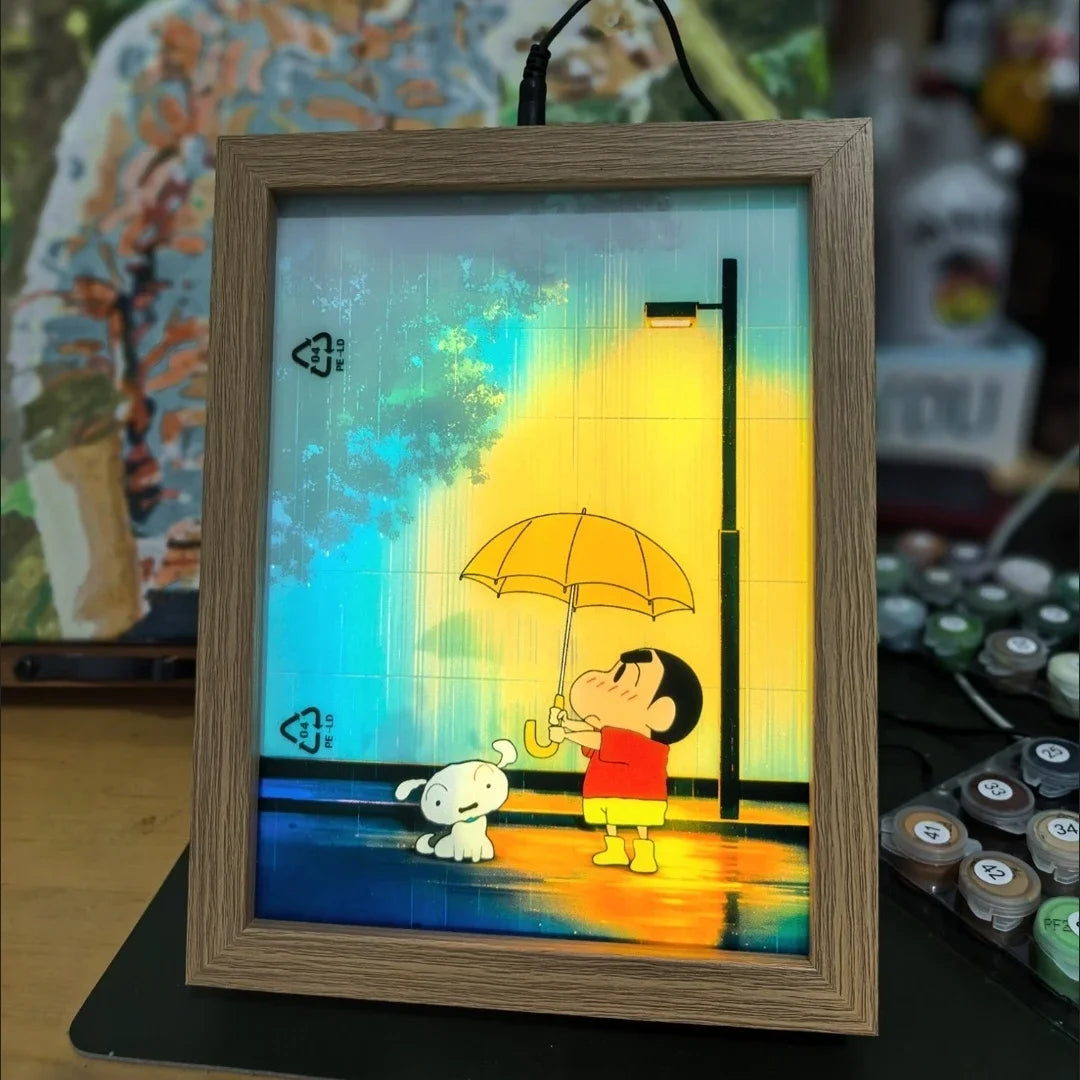 Crayon Shin-chan LED Light Painting -3 Colors Night Light, Bedside Decor for Kids Room, Anime Gift, Healing Atmosphere Lamp