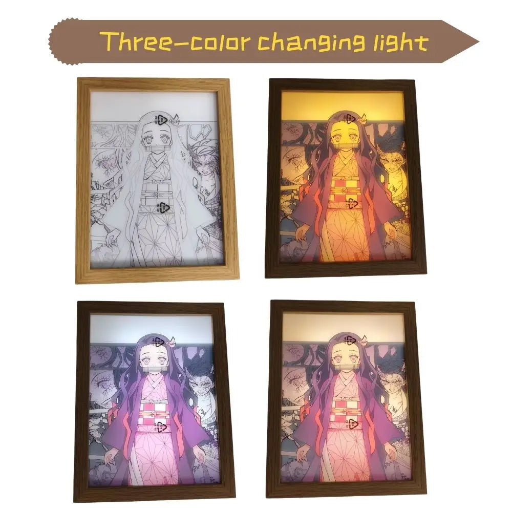 Anime Painting Picture Frame Light Tanjiro Nezuko Figurine LED Night Light Home Bedroom Lamp Decor Friends Kids Birthday Gifts