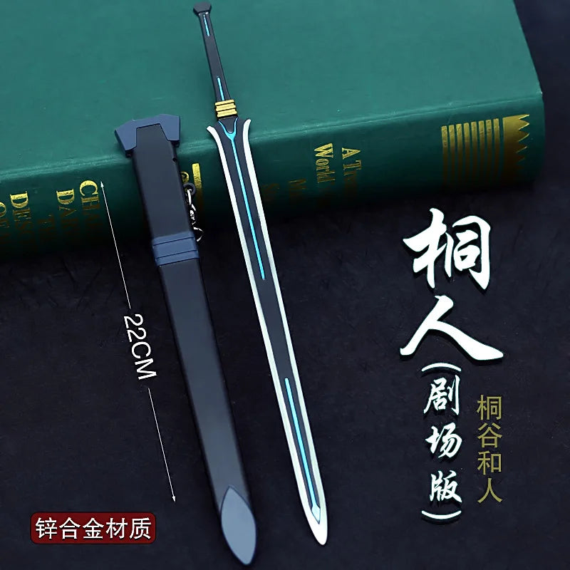 Sword Art Online 22CM Elucidator Anime Kirito Weapon Yuuki Asuna Green Rose Sword Real Steel Katana SAQ Japanese Catanas Toys