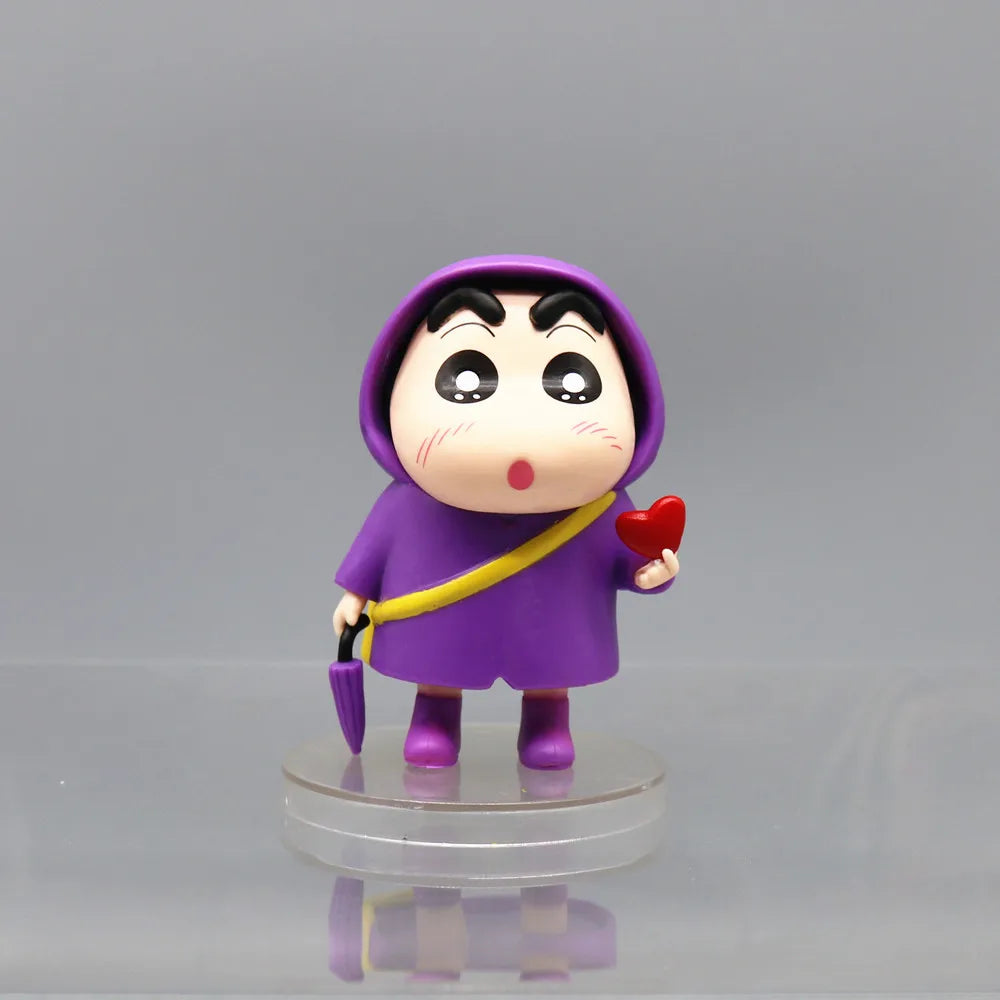 Hot Anime Crayon Shin-chan Raincoat Cross-dress Kawaii Q Version Action Figures PVC Model Figurine Car Decor Ornament Toys Gifts